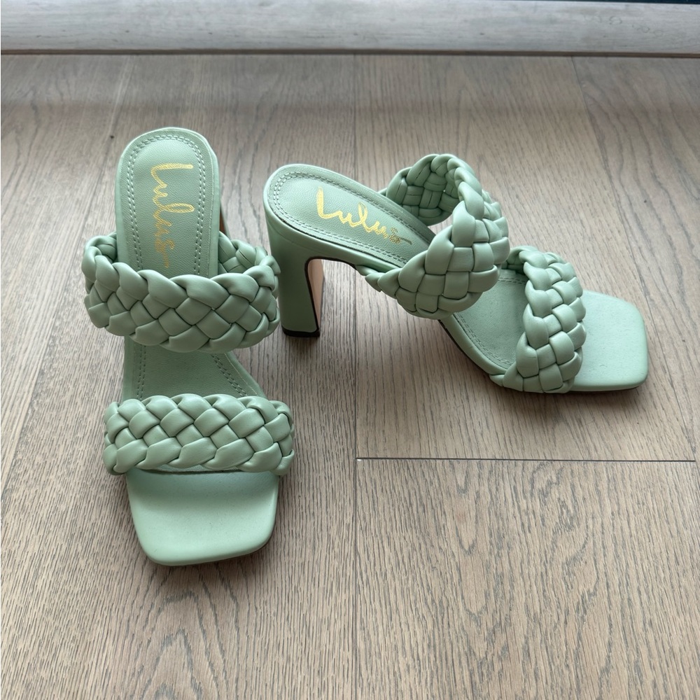 Lulu’s Louella Woven Mint Green High Heel Sandals, Size 8